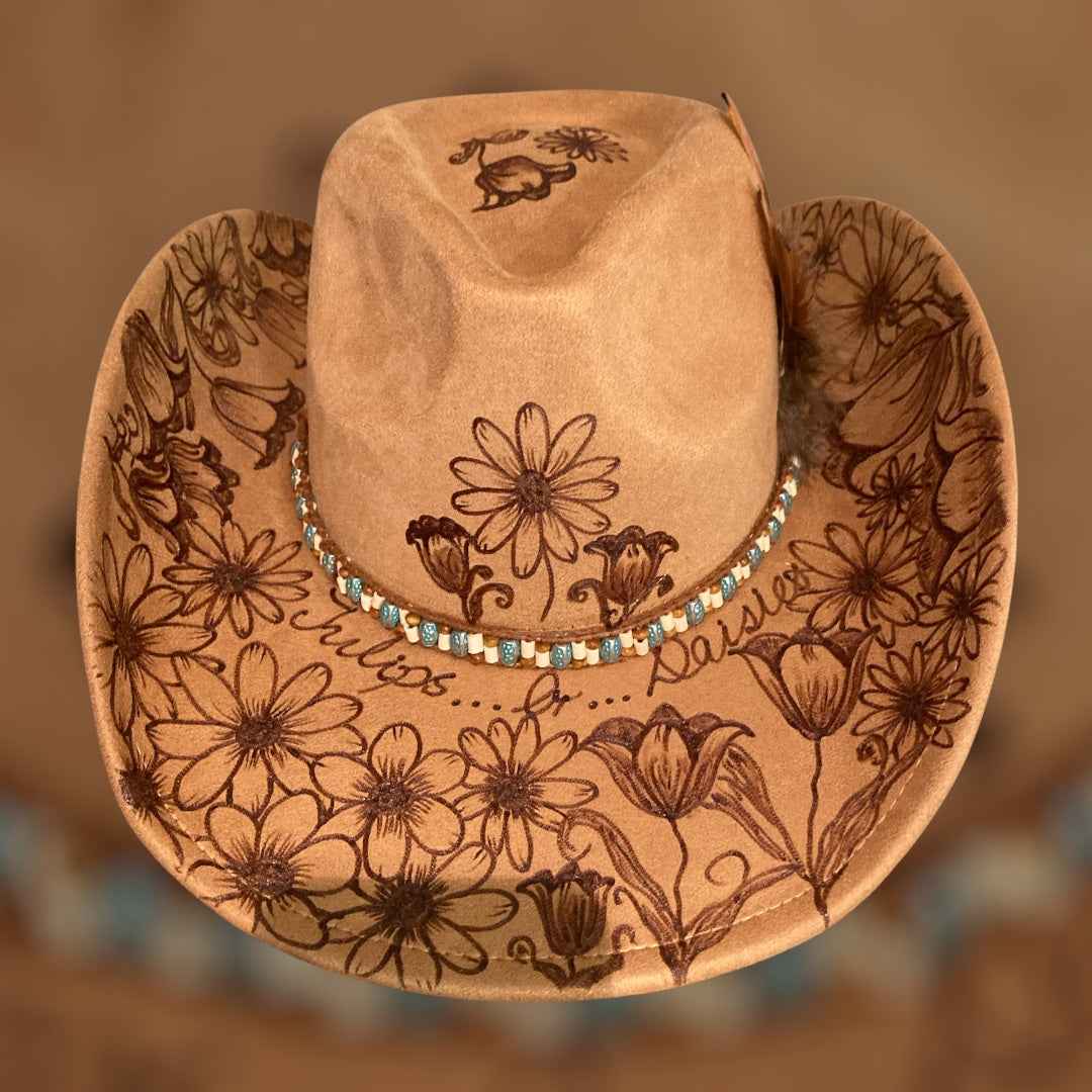 Elevate Your Style with the Deluxe Suedette Cowboy Hat: Tulips Or Daisies