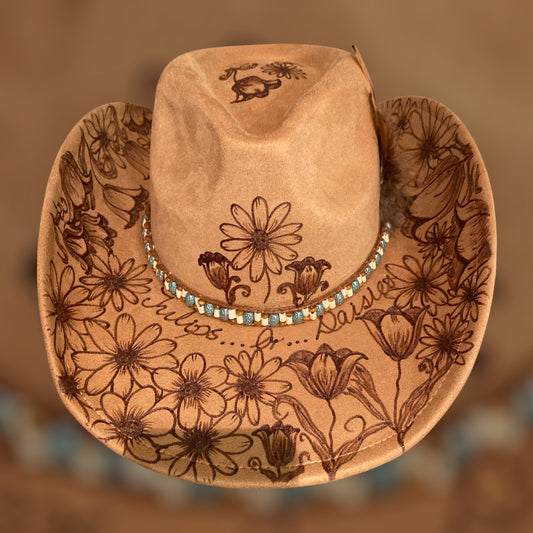 "Tulips Or Daisies": Deluxe Suedette Custom Cowboy Hat, Teardrop Crown