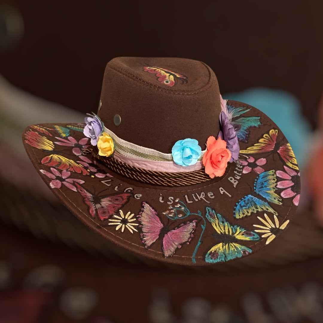 Custom Painted Felt Hat: Life is Like a Butterfly - Unique Artisan Chic