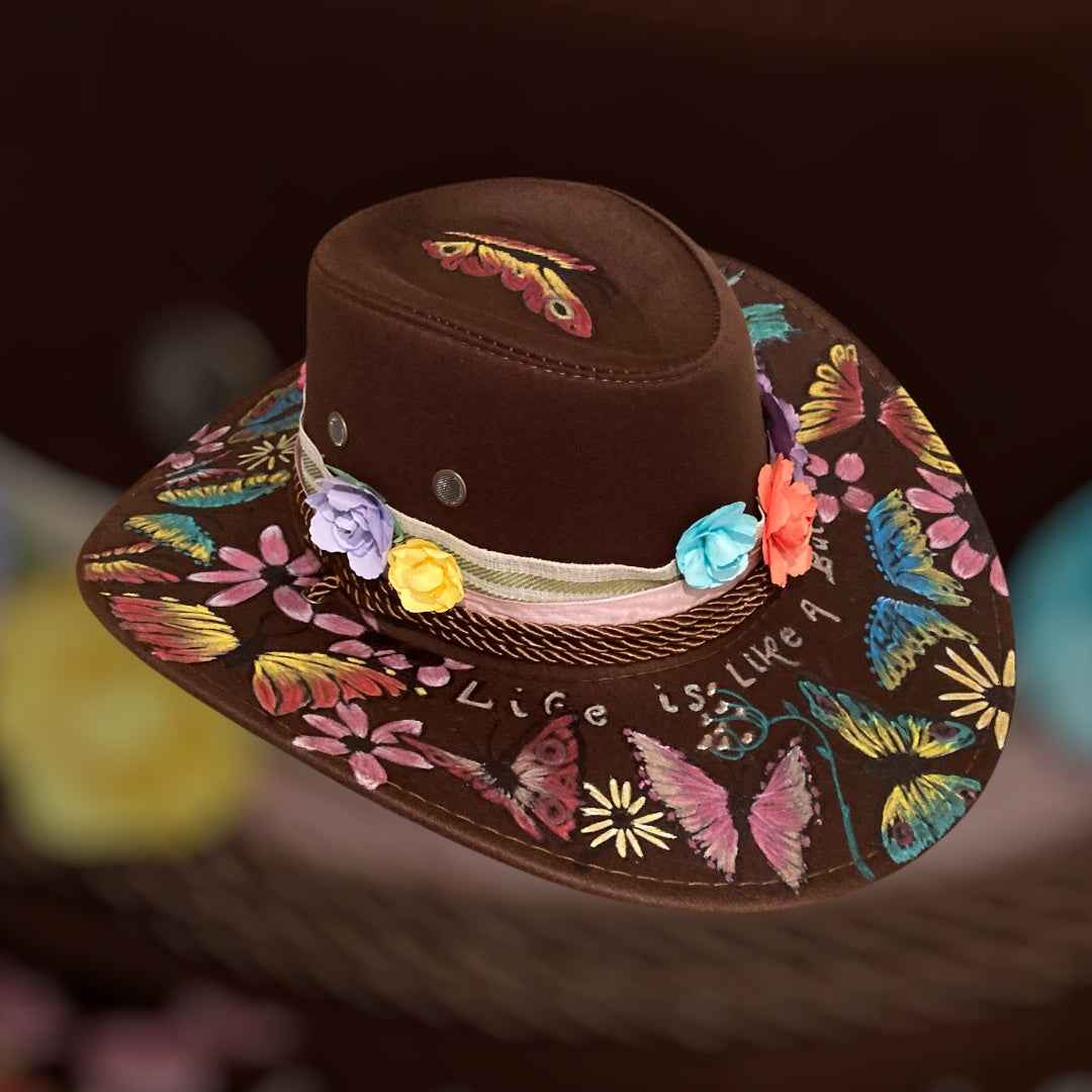 Custom Painted Felt Hat: Life is Like a Butterfly - Unique Artisan Chic