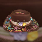 OOAK Custom Aussie Style Cowboy Hat "Life is like a Butterfly" handburned and painted design