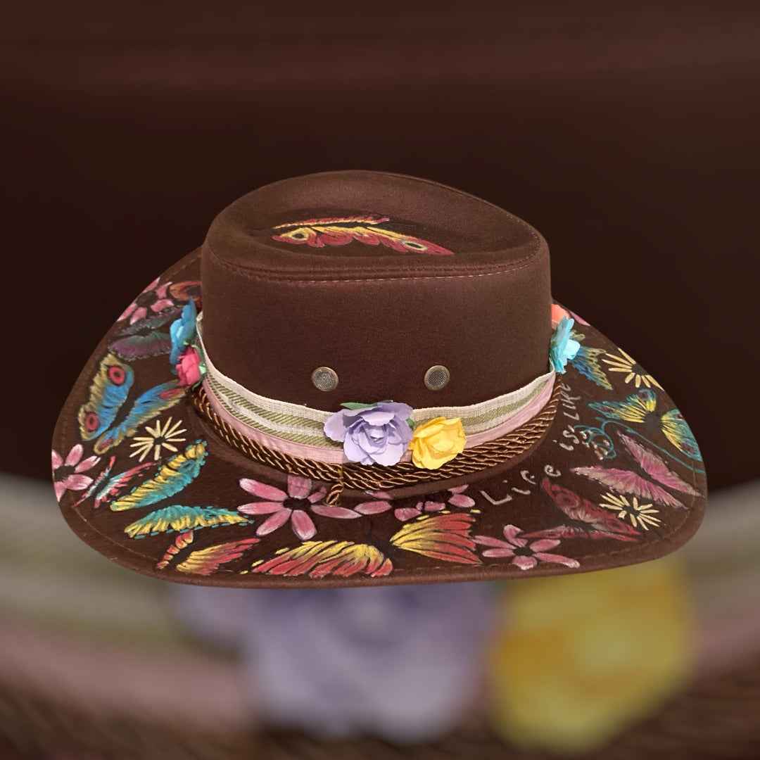 Custom Painted Felt Hat: Life is Like a Butterfly - Unique Artisan Chic