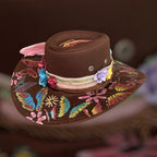 OOAK Custom Aussie Style Cowboy Hat "Life is like a Butterfly" handburned and painted design