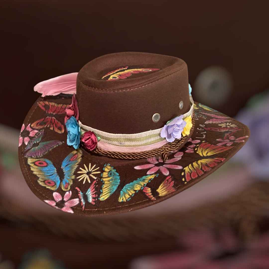 Custom Painted Felt Hat: Life is Like a Butterfly - Unique Artisan Chic