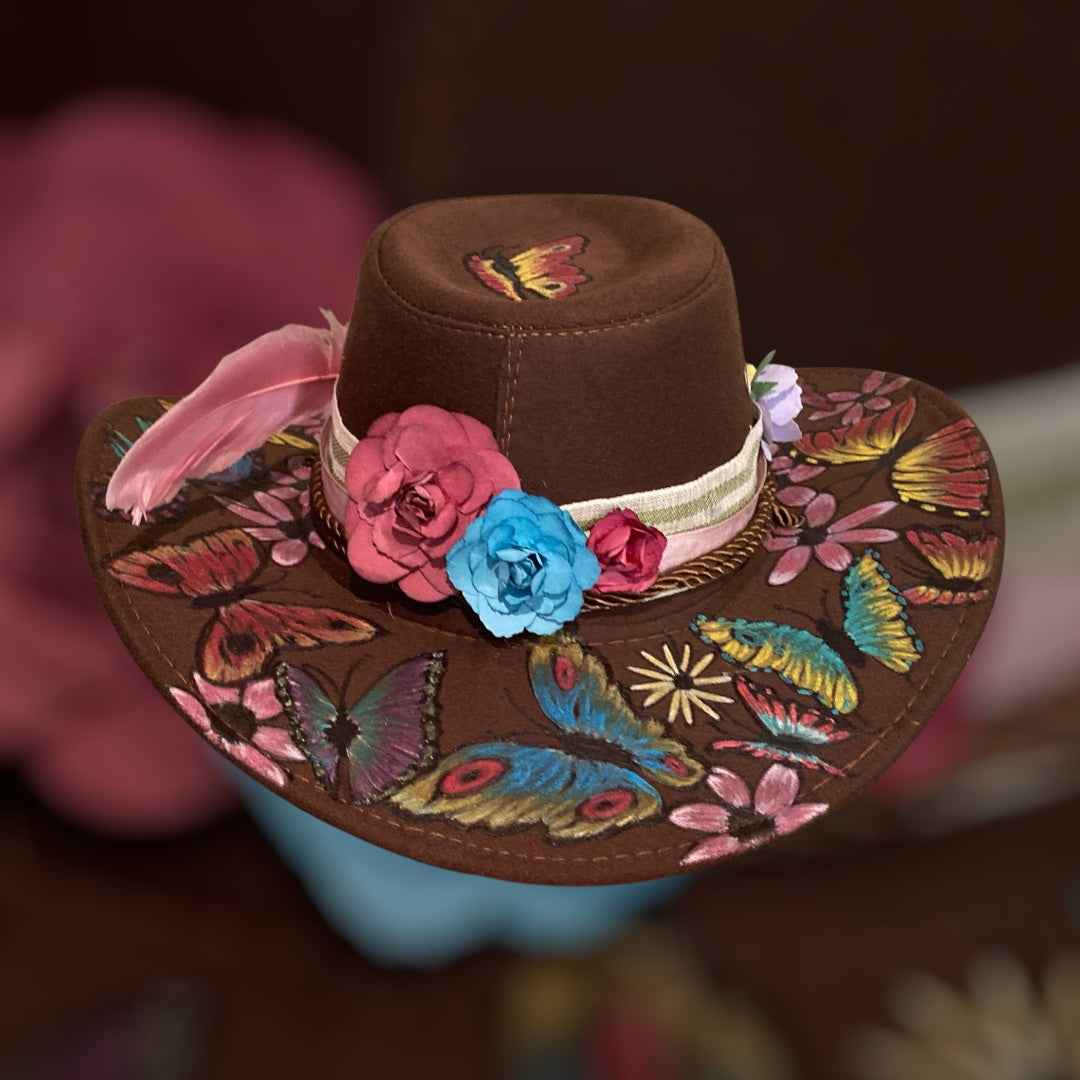 Custom Painted Felt Hat: Life is Like a Butterfly - Unique Artisan Chic