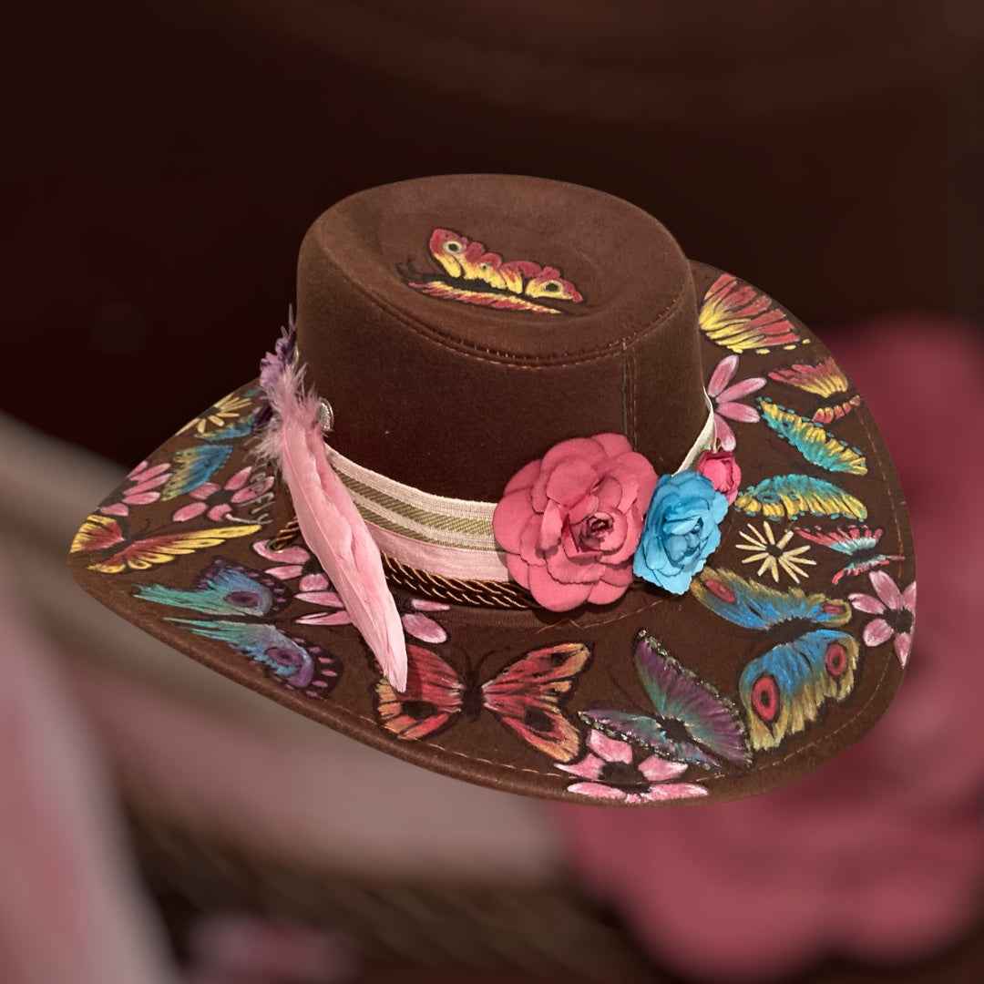 Custom Painted Felt Hat: Life is Like a Butterfly - Unique Artisan Chic