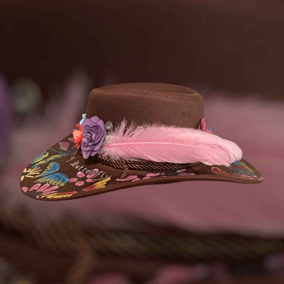 Custom Painted Felt Hat: Life is Like a Butterfly - Unique Artisan Chic