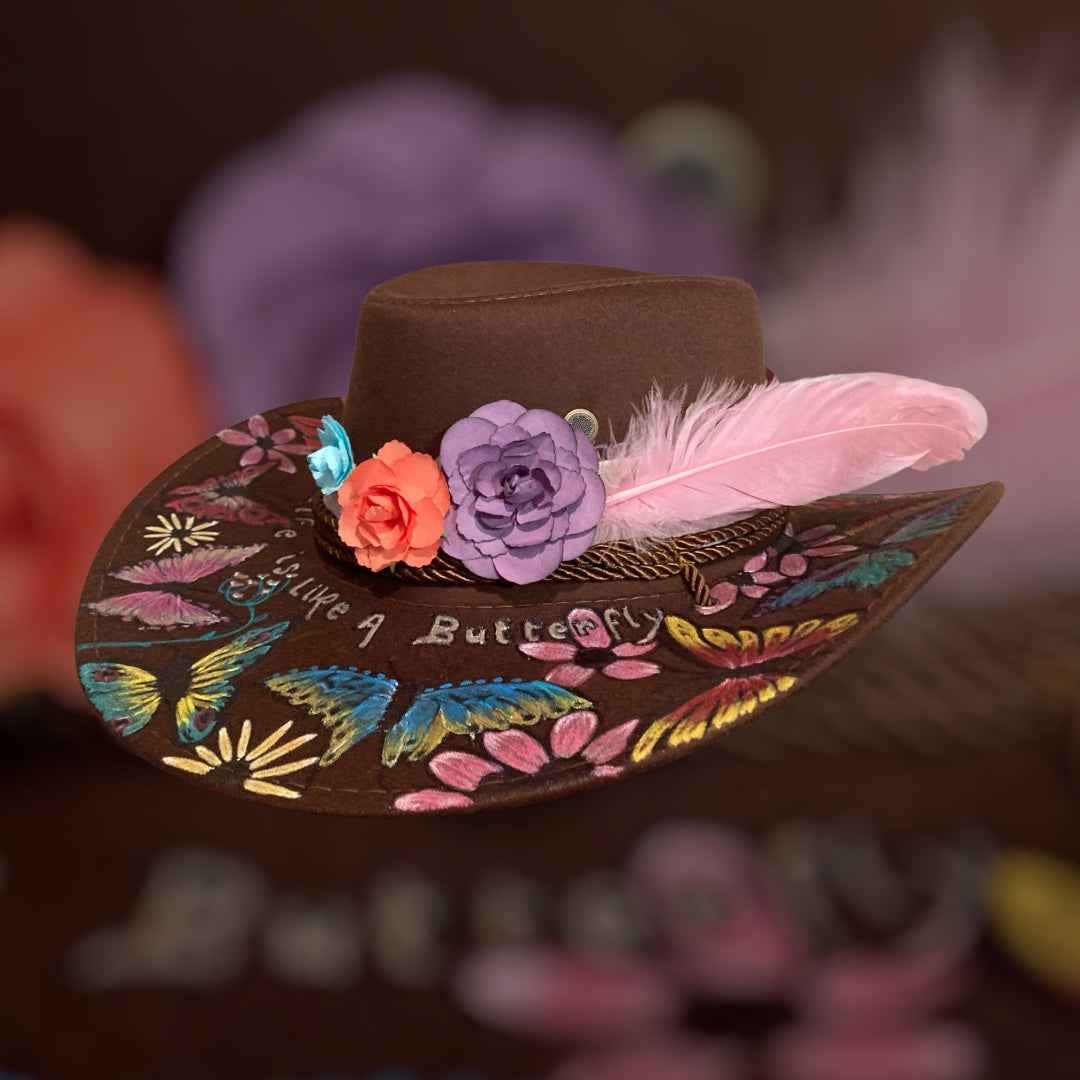 Custom Painted Felt Hat: Life is Like a Butterfly - Unique Artisan Chic