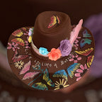 OOAK Custom Aussie Style Cowboy Hat "Life is like a Butterfly" handburned and painted design
