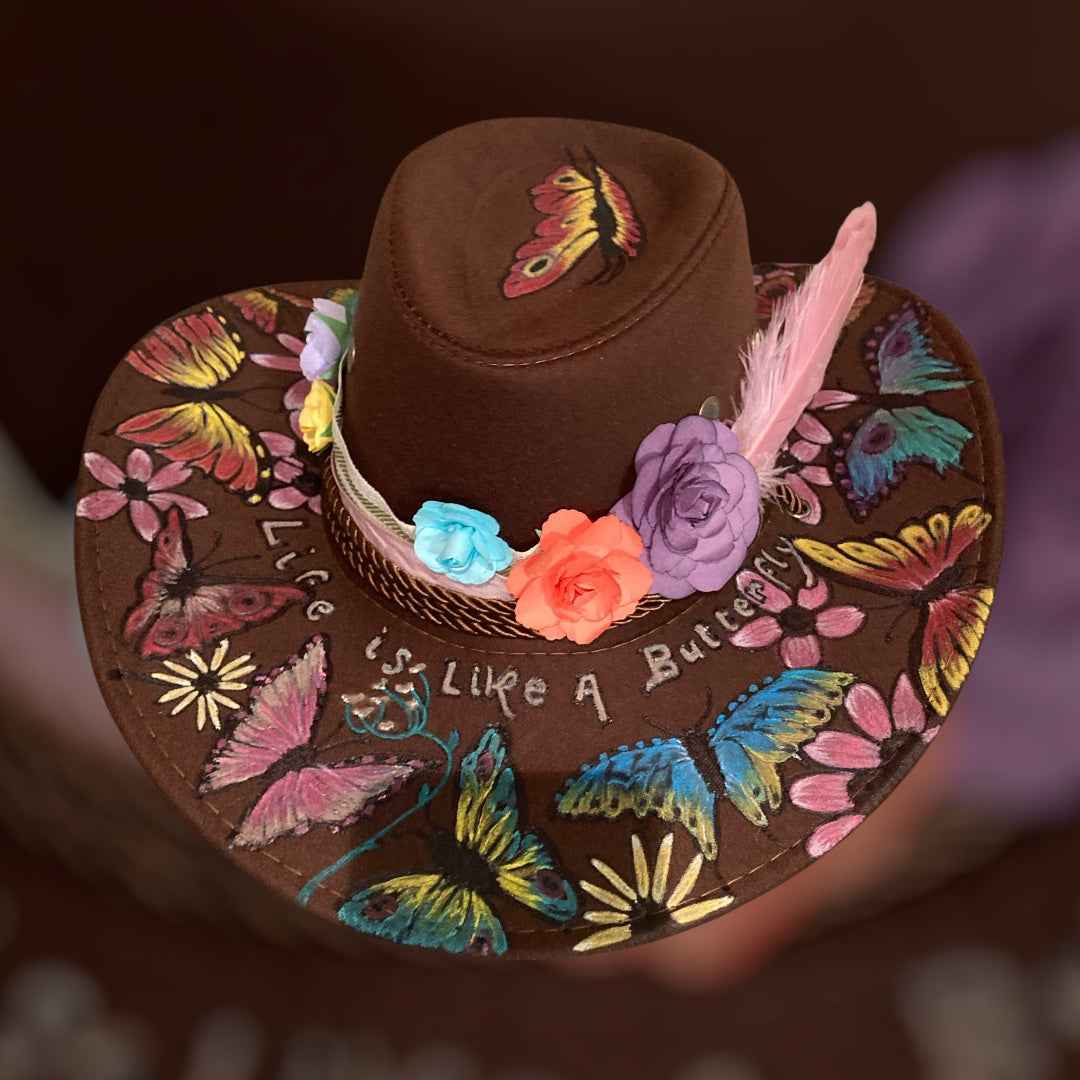 Custom Painted Felt Hat: Life is Like a Butterfly - Unique Artisan Chic