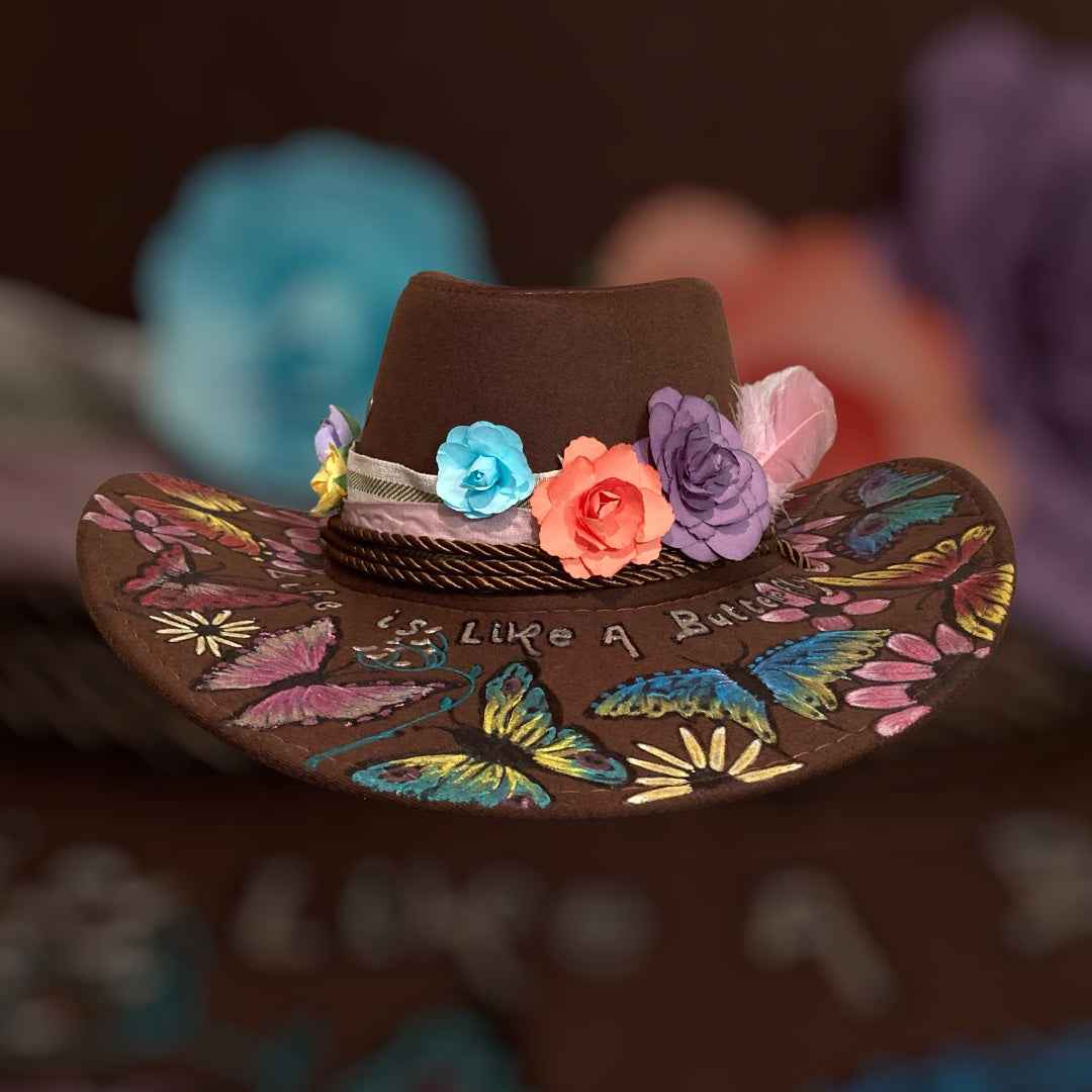 Custom Painted Felt Hat: Life is Like a Butterfly - Unique Artisan Chic