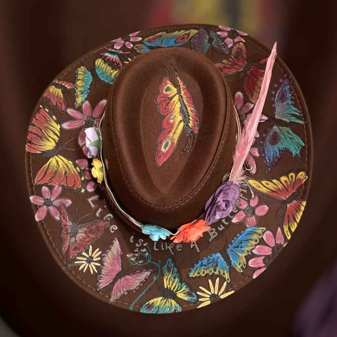 Custom Painted Felt Hat: Life is Like a Butterfly - Unique Artisan Chic