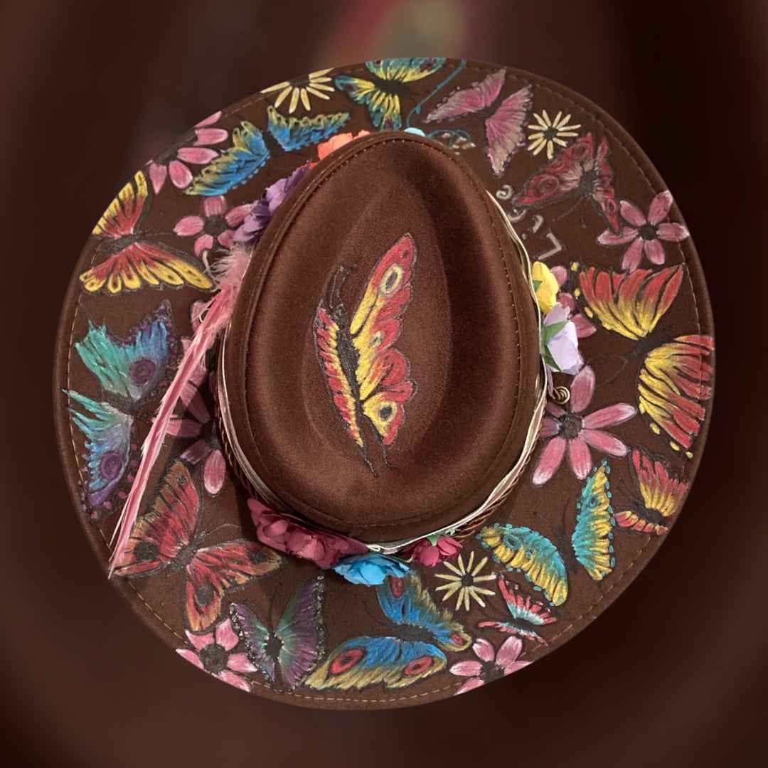 Custom Painted Felt Hat: Life is Like a Butterfly - Unique Artisan Chic