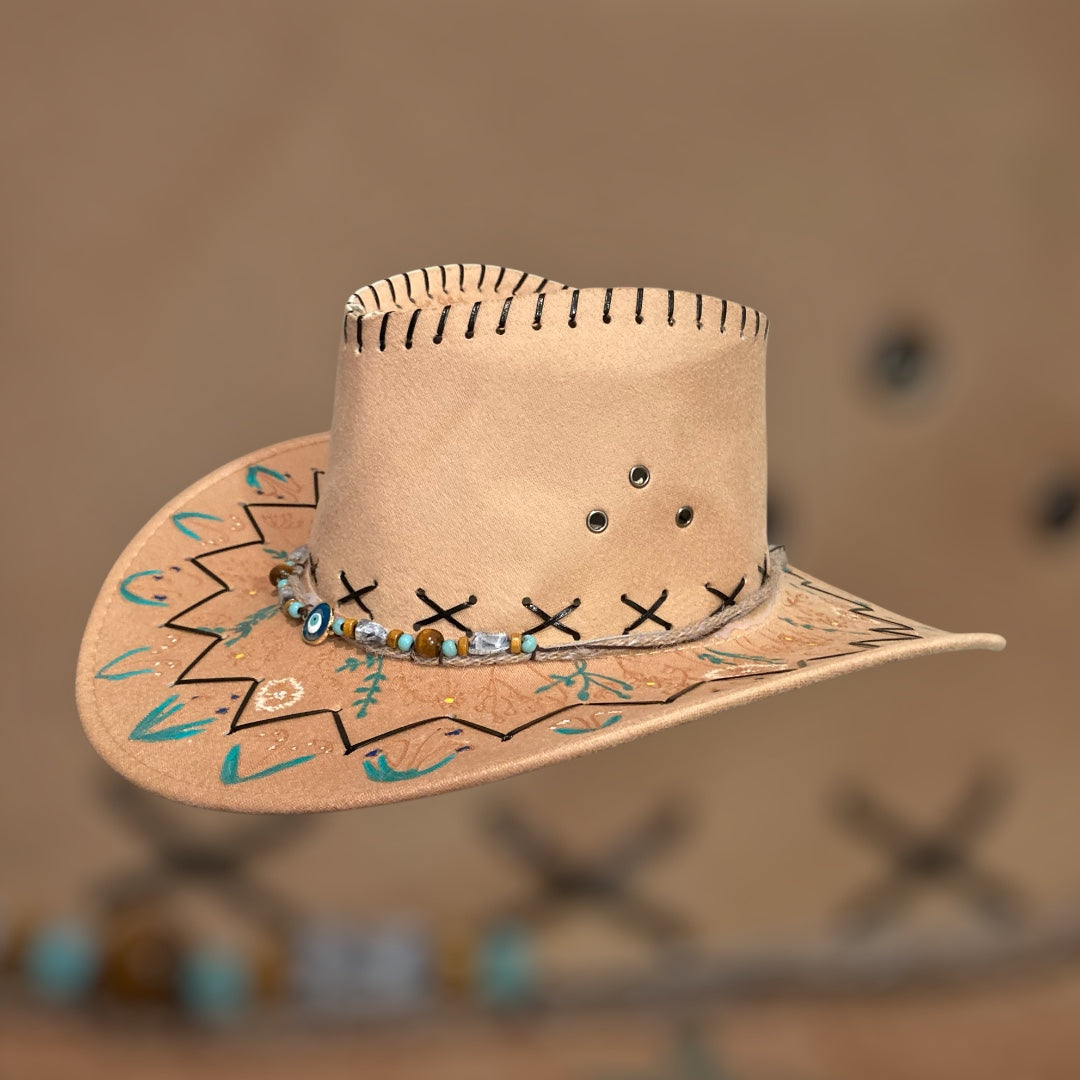 OOAK Custom Rancher Hat "Wild Flowers" handburned and painted design