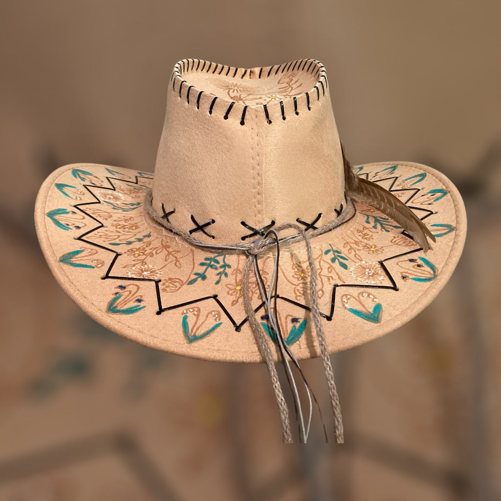 OOAK Custom Rancher Hat "Wild Flowers" handburned and painted design