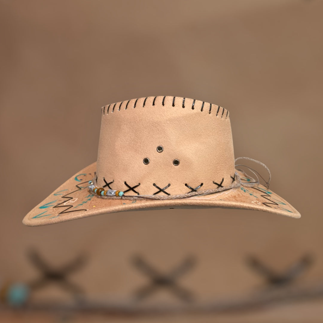 OOAK Custom Rancher Hat "Wild Flowers" handburned and painted design
