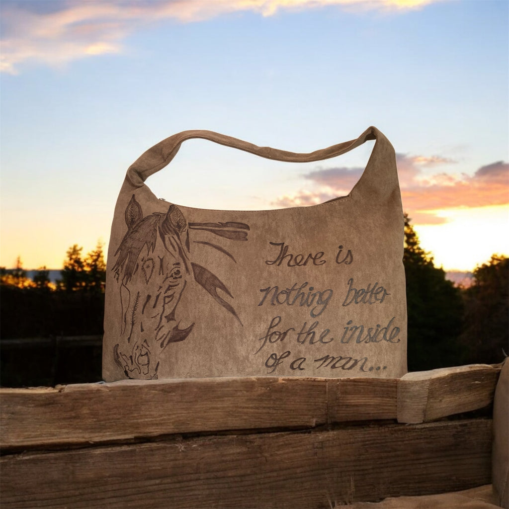 Horses, Horse heads,  Large Hand burned bag