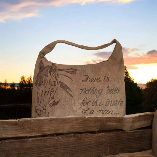 Hand Burned Vegan Suede Horse Bag – A Unique Accessory for Equestrian Lovers