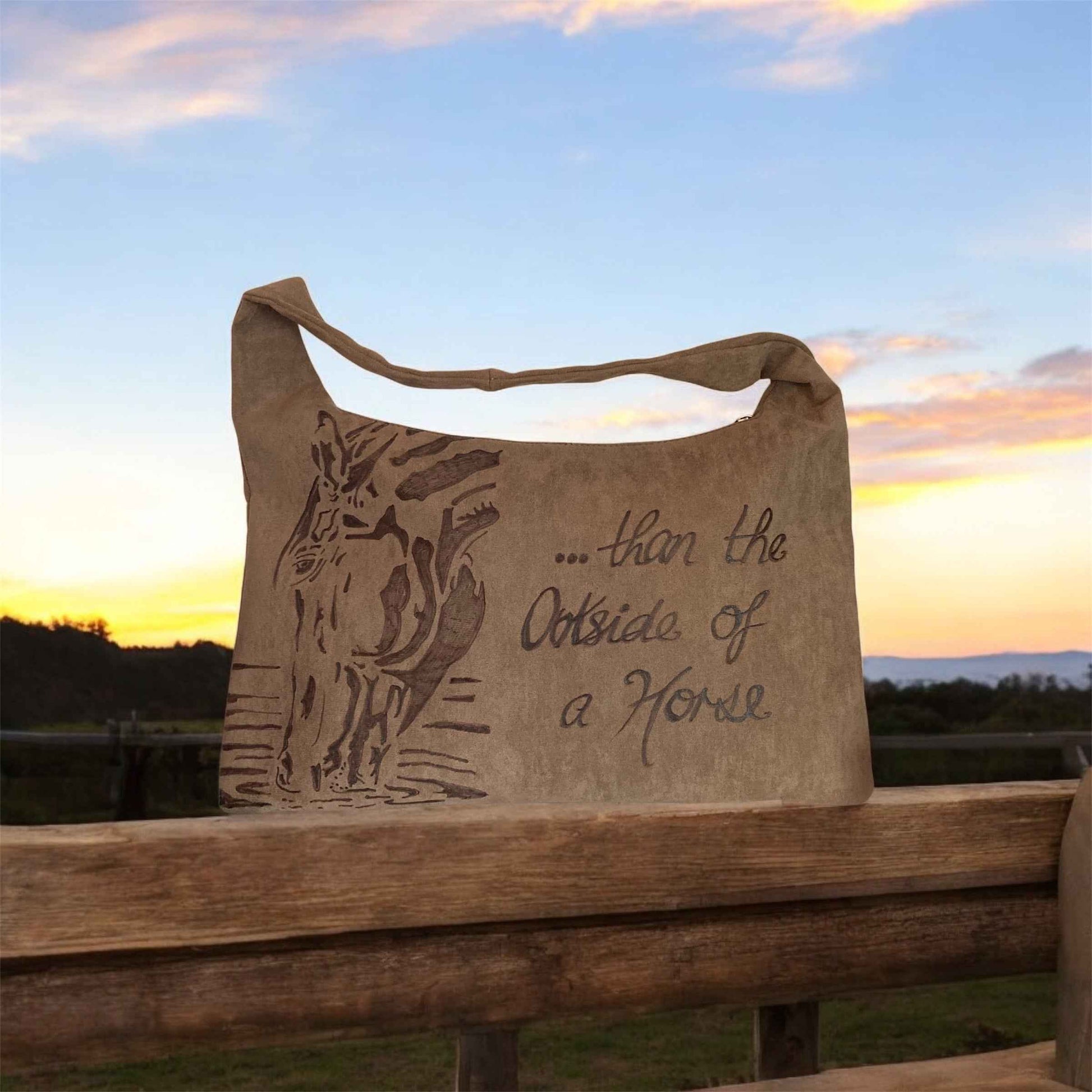 Hand Burned Vegan Suede Horse Bag – A Unique Accessory for Equestrian Lovers