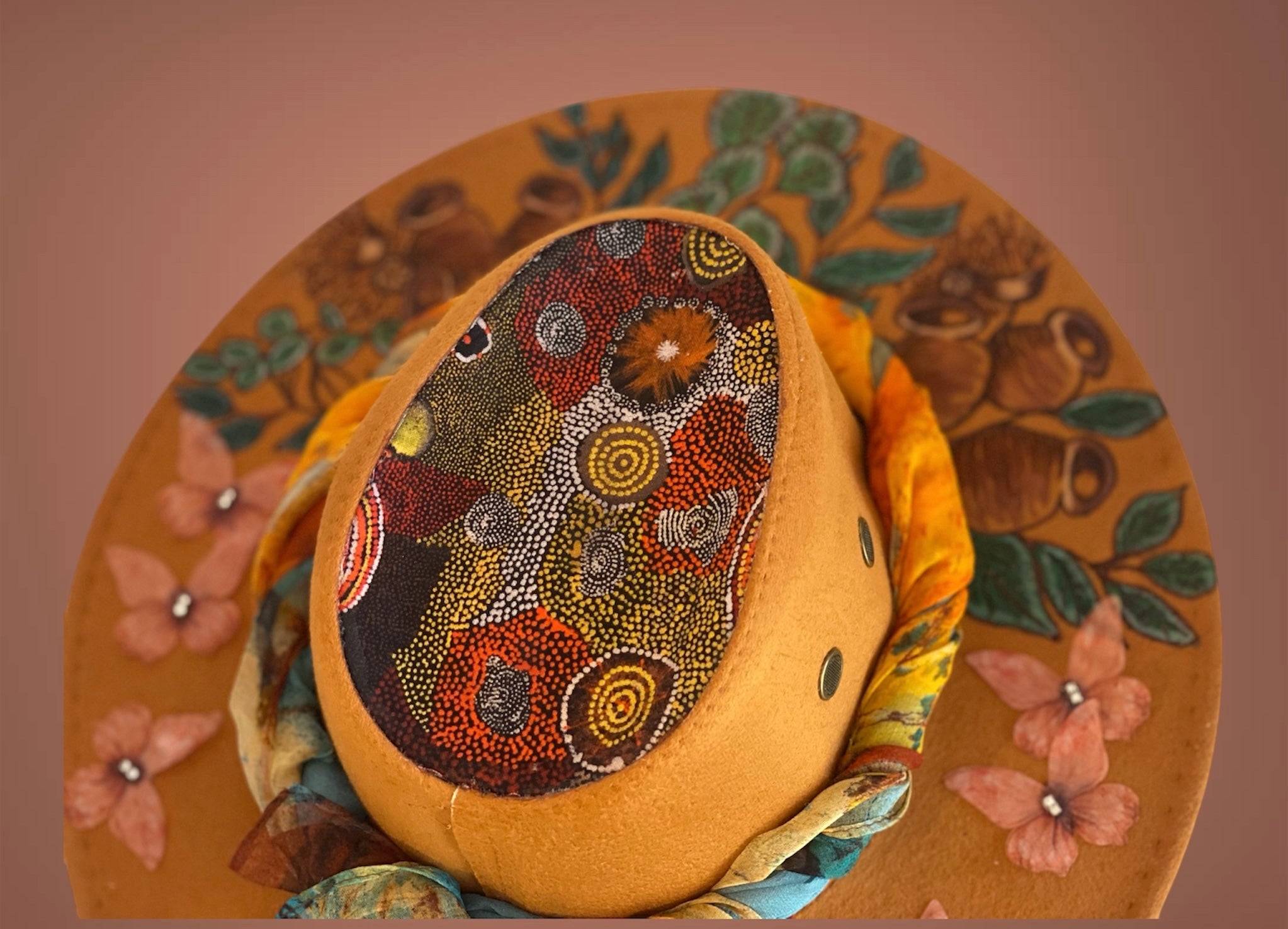 Australiana "Gumnuts" OOAK Custom Hat in Tan size 57 fits most