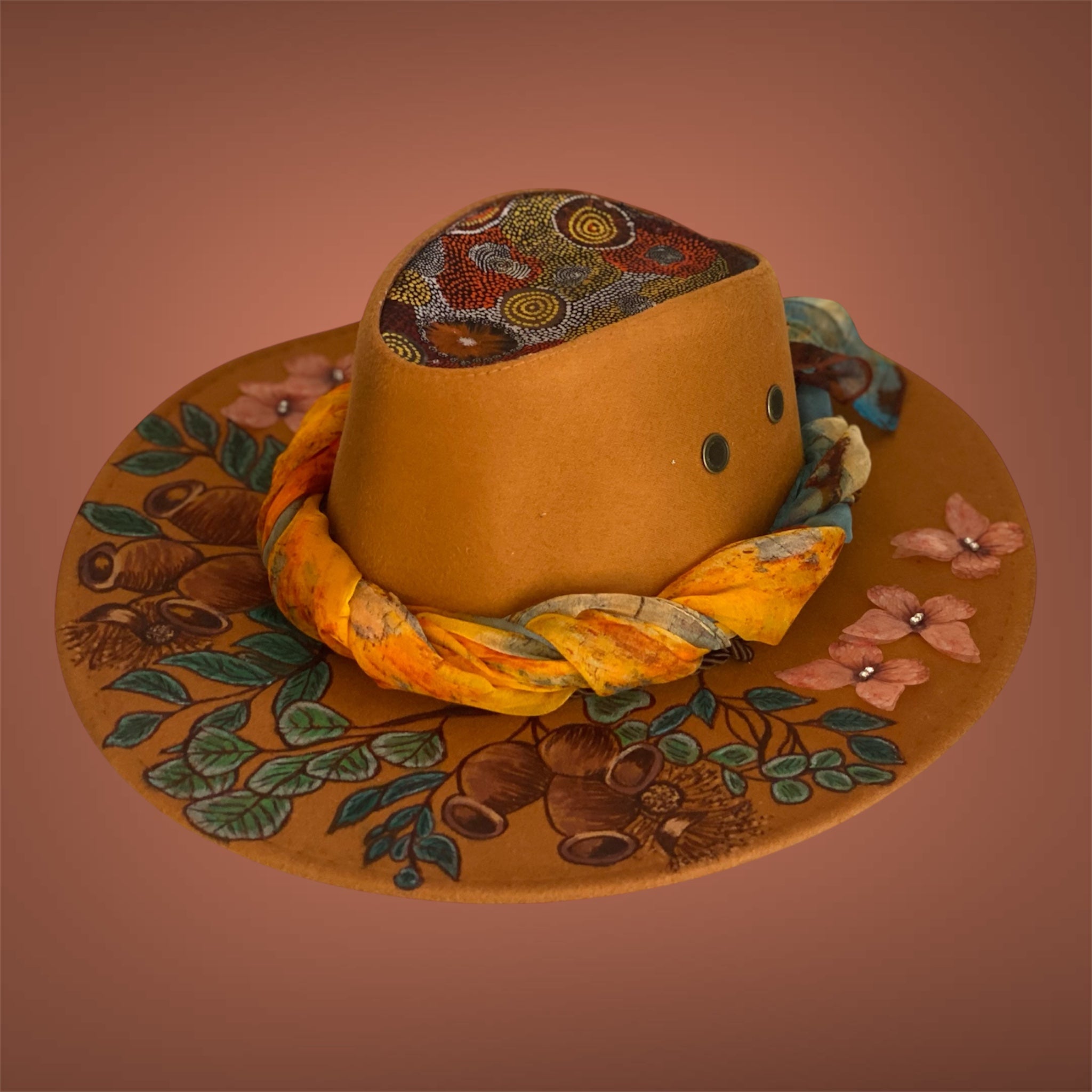 Australiana "Gumnuts" OOAK Custom Hat in Tan size 57 fits most