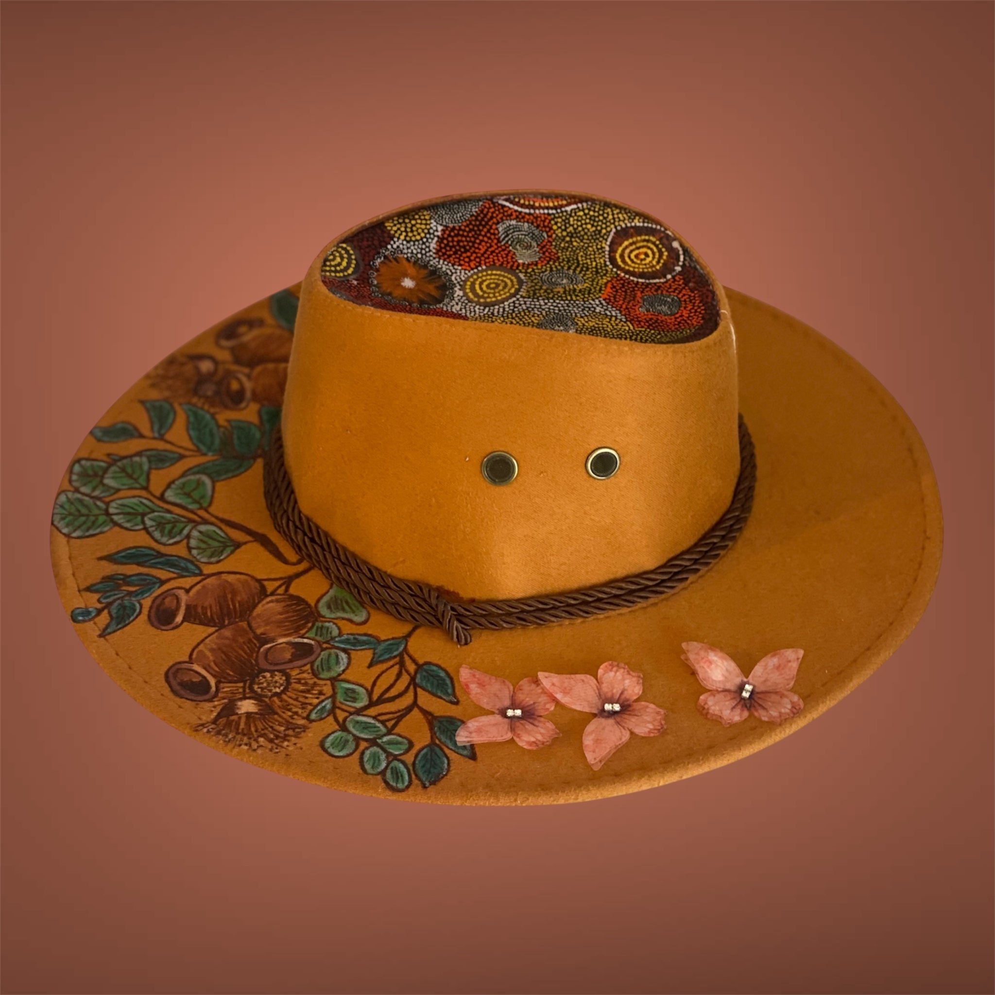 Australiana "Gumnuts" OOAK Custom Hat in Tan size 57 fits most