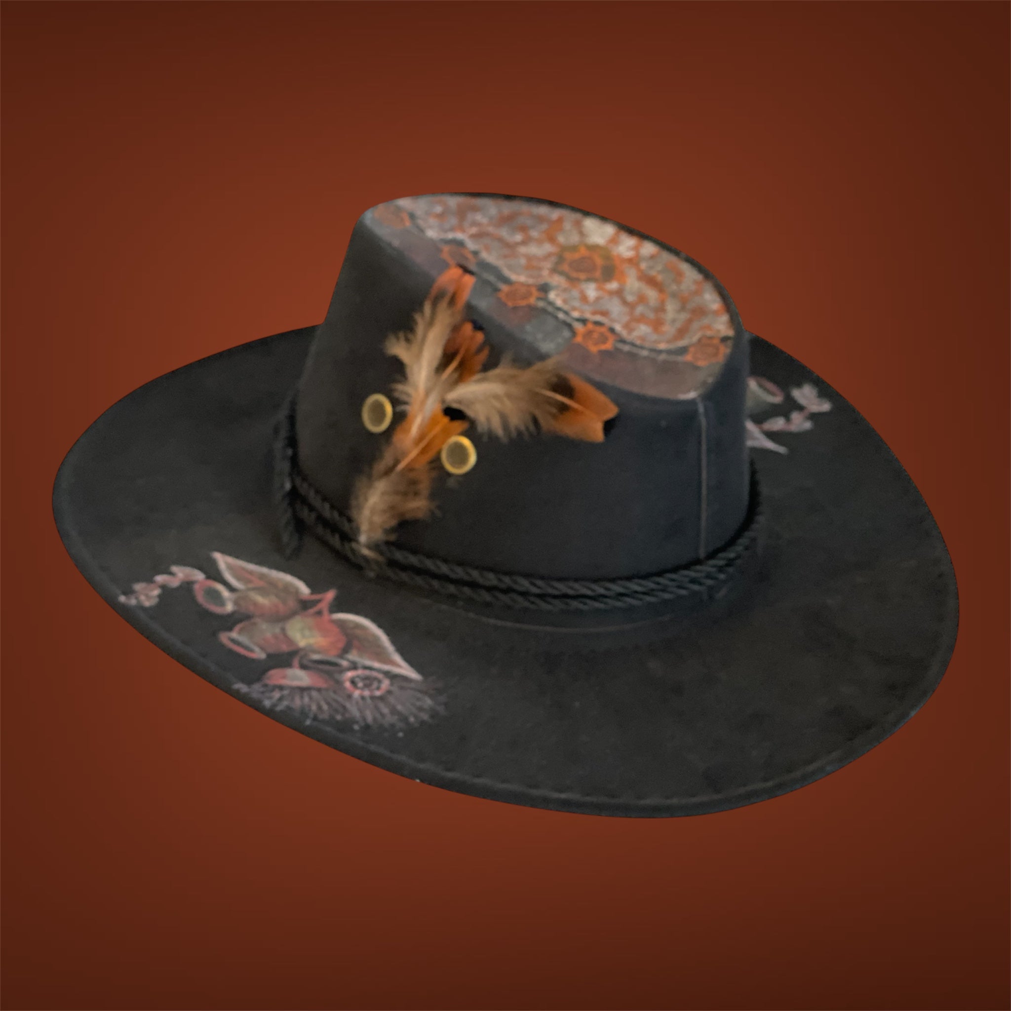 Australiana Man OOAK Custom Hat in Black size 57 fits most (Copy)