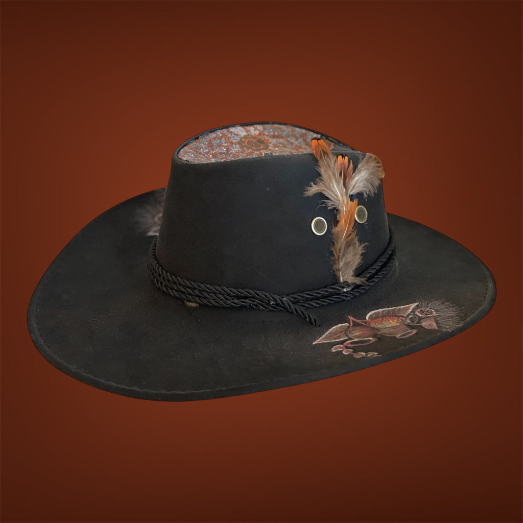 Australiana Man OOAK Custom Hat in Black size 57 fits most (Copy)