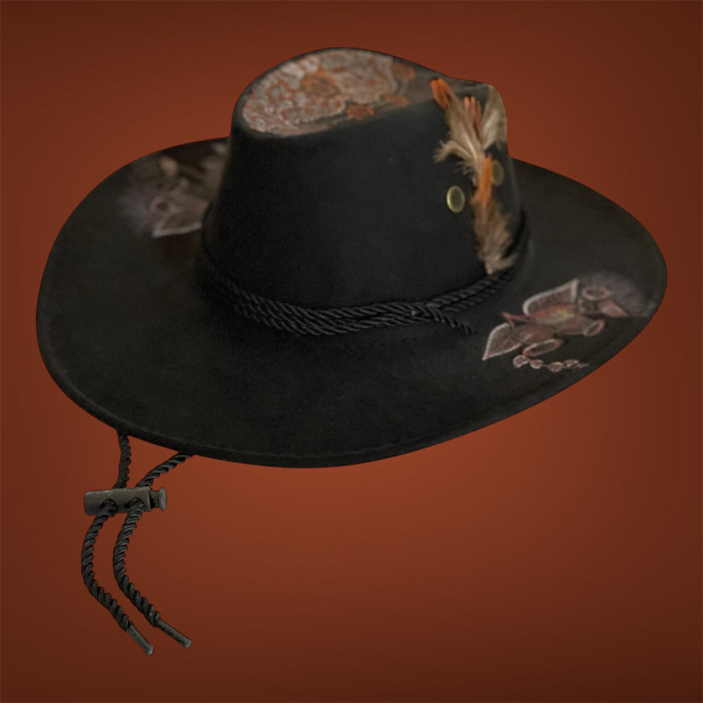 Australiana Man OOAK Custom Hat in Black size 57 fits most (Copy)