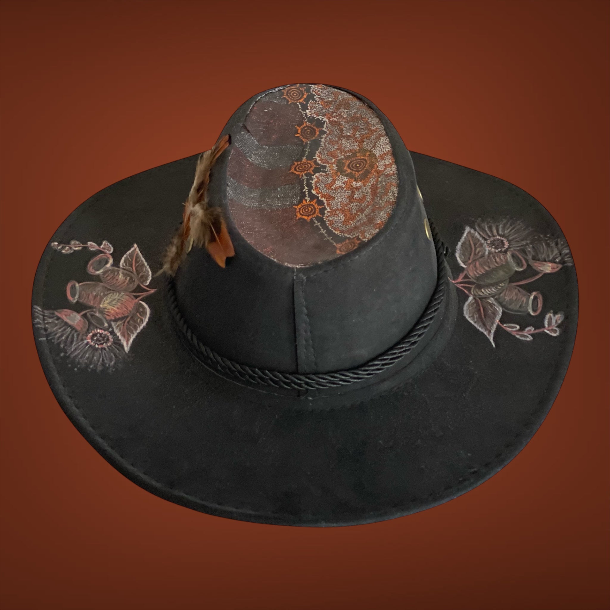 Australiana Man OOAK Custom Hat in Black size 57 fits most (Copy)