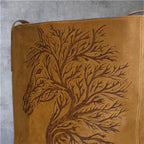 Custom Suedette Large Tote Bag, "Forest Spirit Horse", hand-burned, one off design, Golden Tan colour