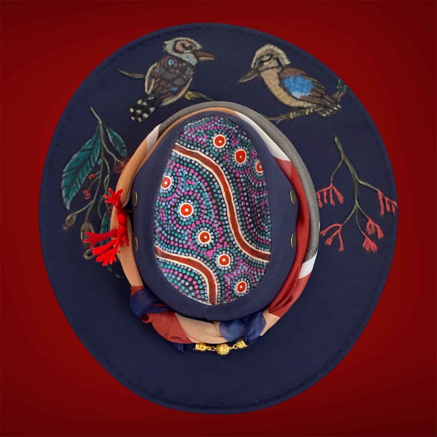 Kookaburra Kingdom: Unique Australiana Custom Felt Hat for Adventure Lovers