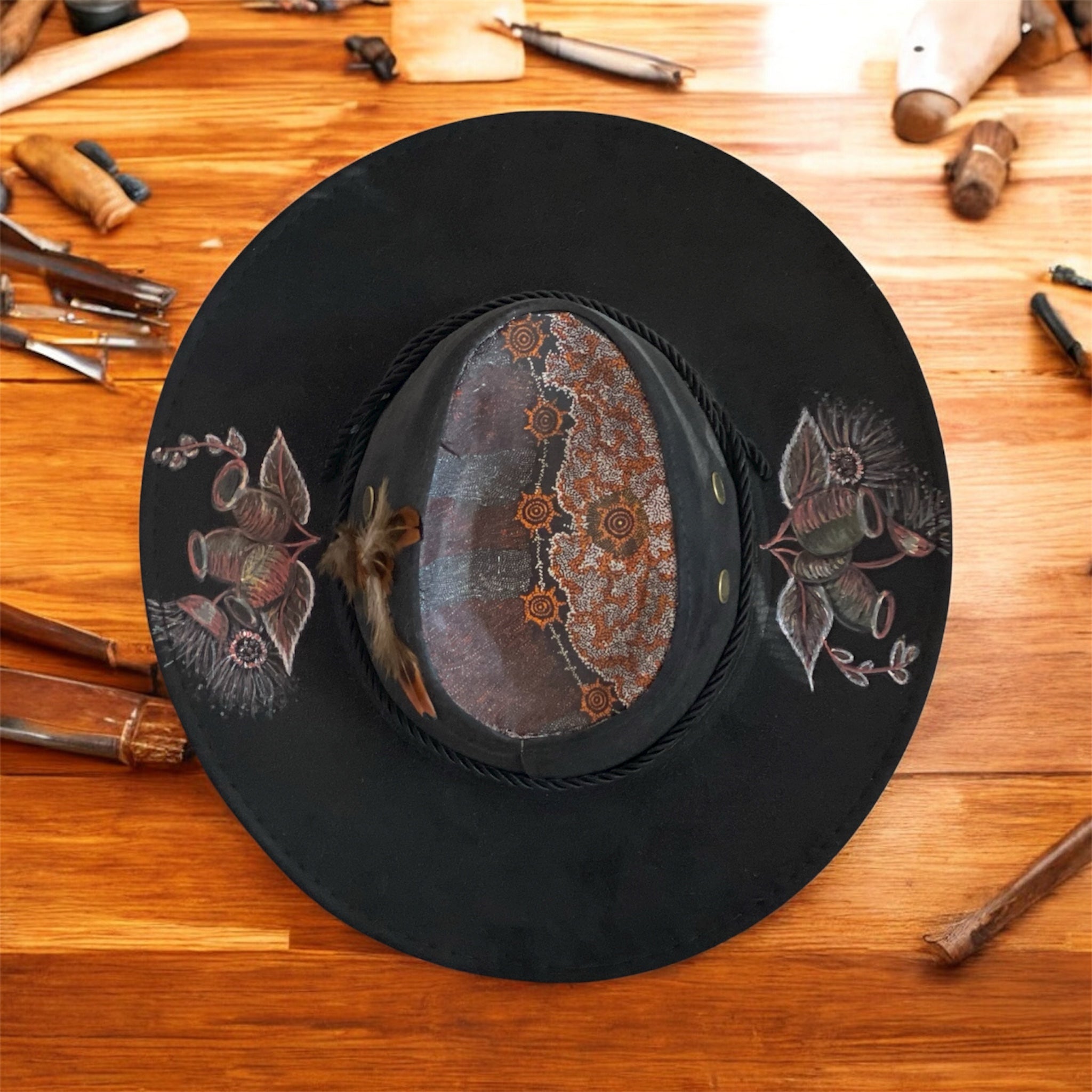 Australiana Man OOAK Custom Hat in Black size 57 fits most (Copy)