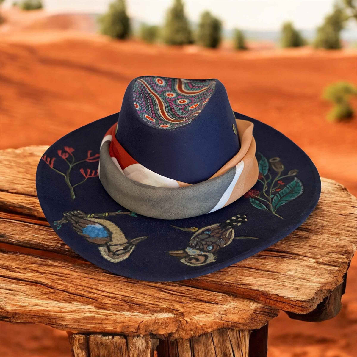 Kookaburra Kingdom: Unique Australiana Custom Felt Hat for Adventure Lovers