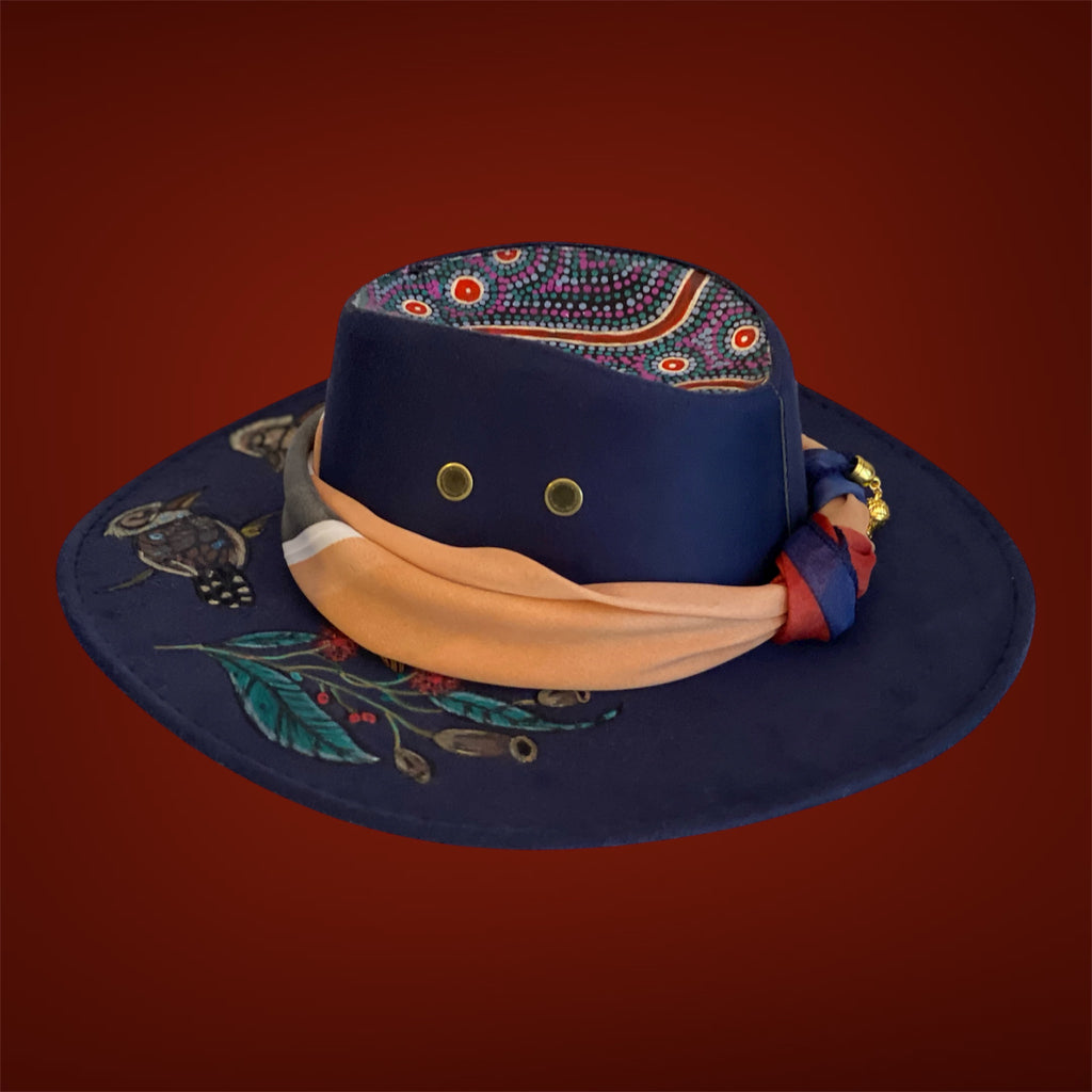 Australiana "Kookaburra Kingdom" OOAK Custom Hat in Navy size 57 fits most