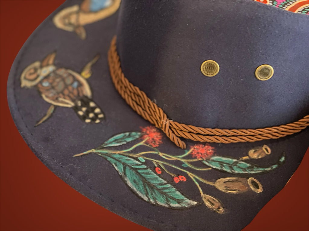 Australiana "Kookaburra Kingdom" OOAK Custom Hat in Navy size 57 fits most