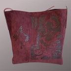 Custom Suedette Large Tote Bag, "The Cat's On The Bag", hand-burned, one off design, Maroon colour