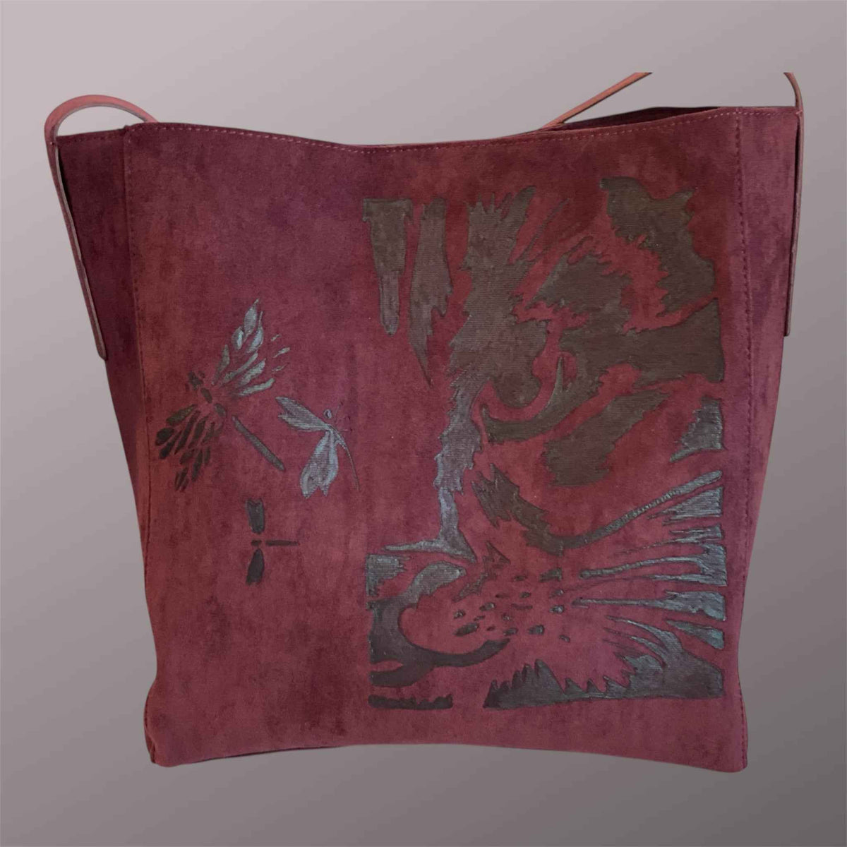 Custom Suedette Tote Bag - 'The Cat's On The Bag' | Unique Hand-Burned Design in Maroon