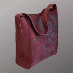 Custom Suedette Large Tote Bag, "The Cat's On The Bag", hand-burned, one off design, Maroon colour