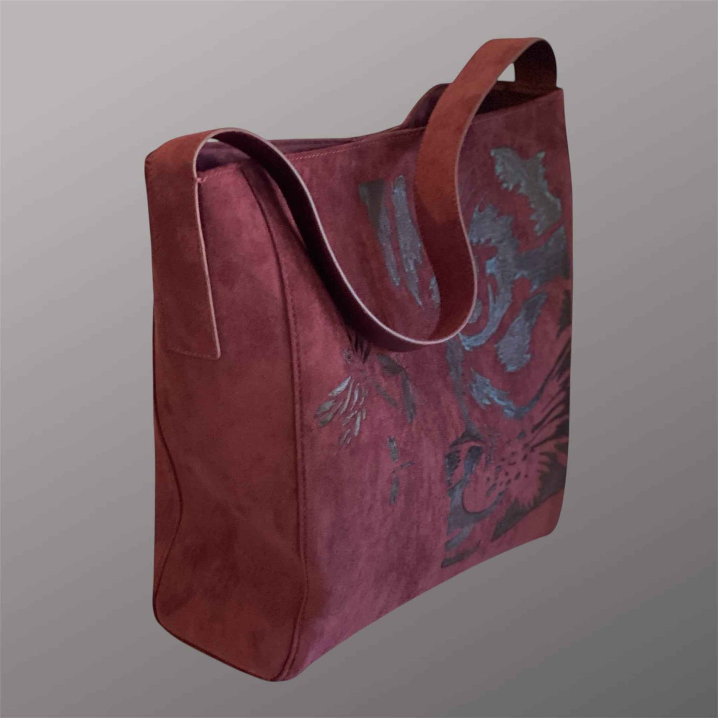 Custom Suedette Tote Bag - 'The Cat's On The Bag' | Unique Hand-Burned Design in Maroon