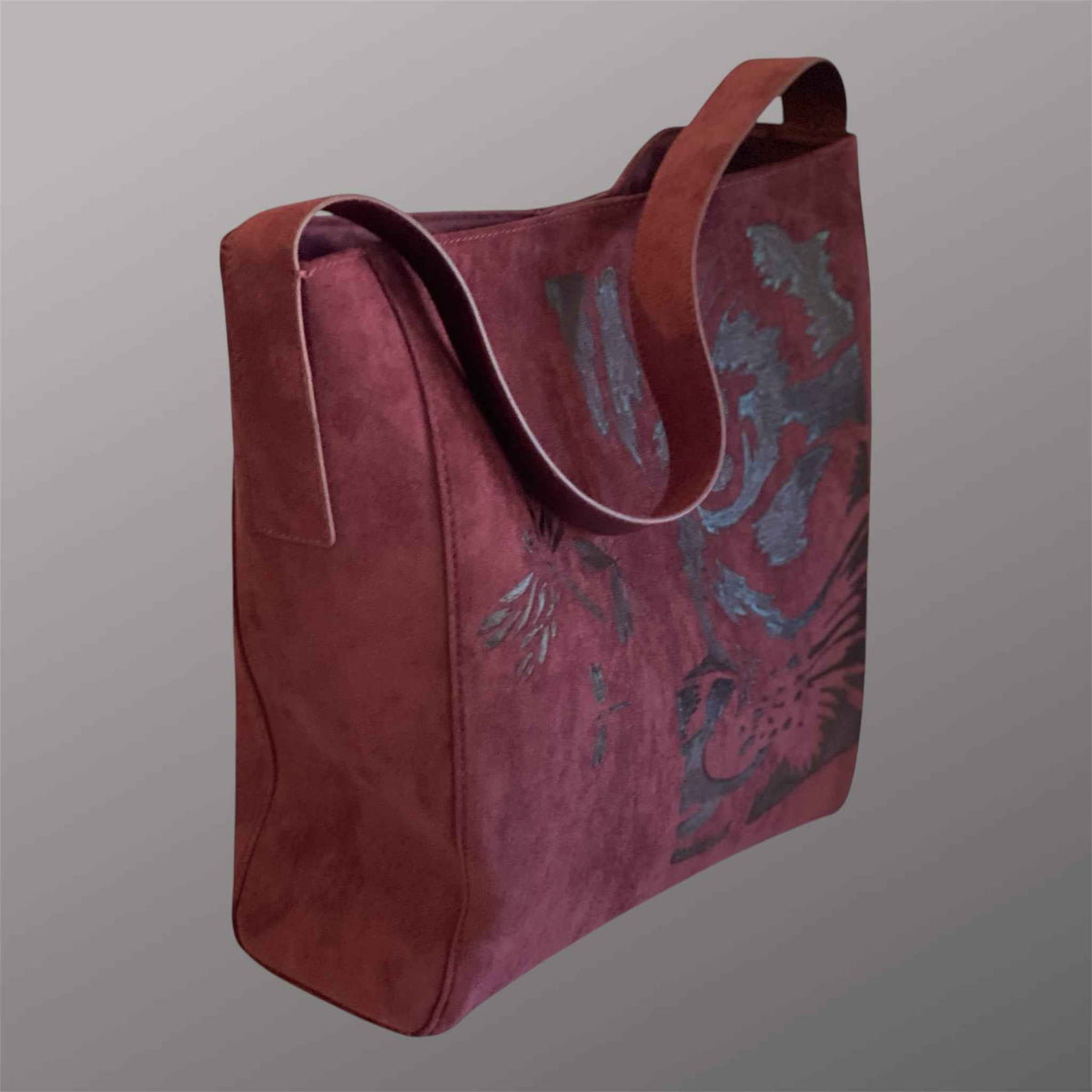 Custom Suedette Tote Bag - 'The Cat's On The Bag' | Unique Hand-Burned Design in Maroon