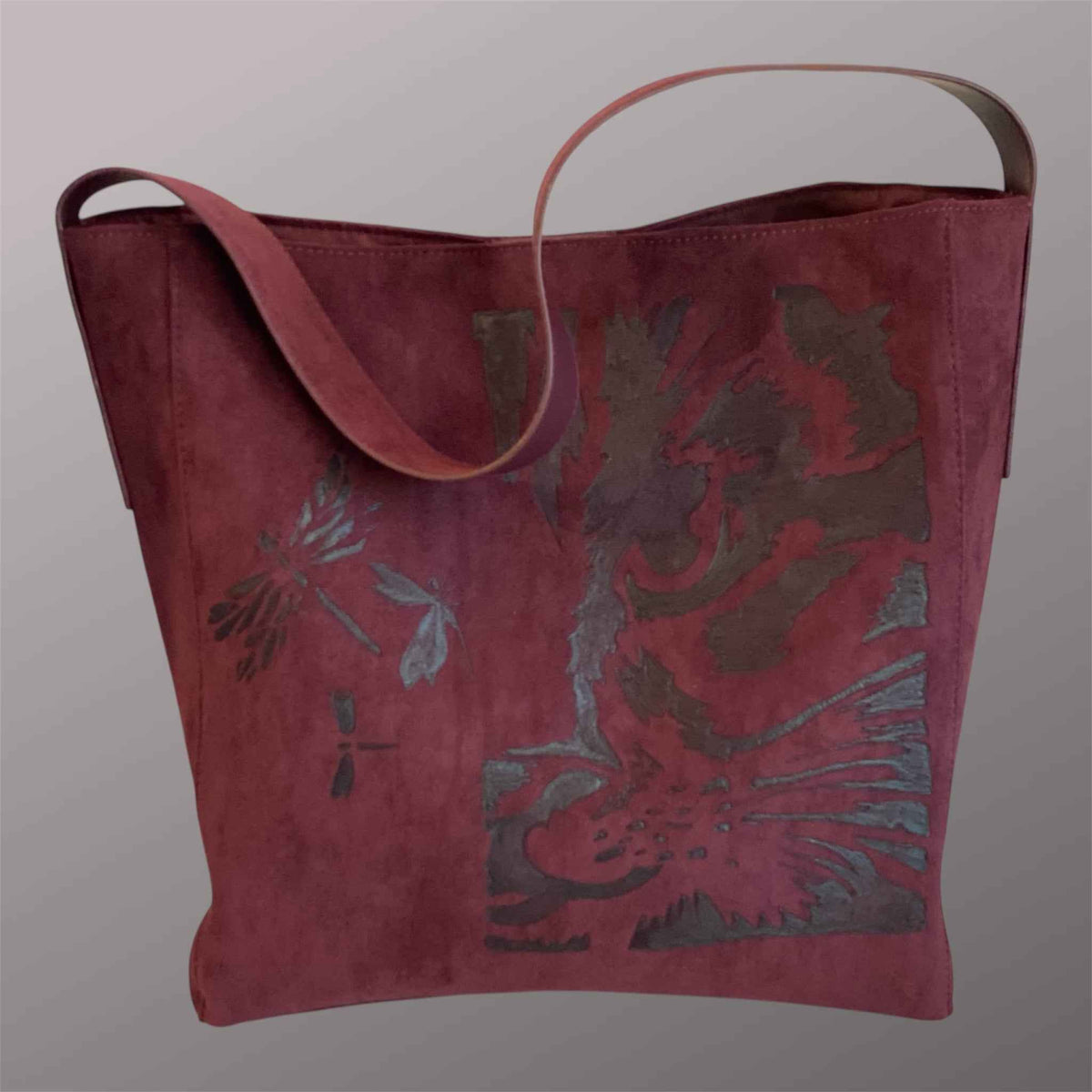 Custom Suedette Tote Bag - 'The Cat's On The Bag' | Unique Hand-Burned Design in Maroon
