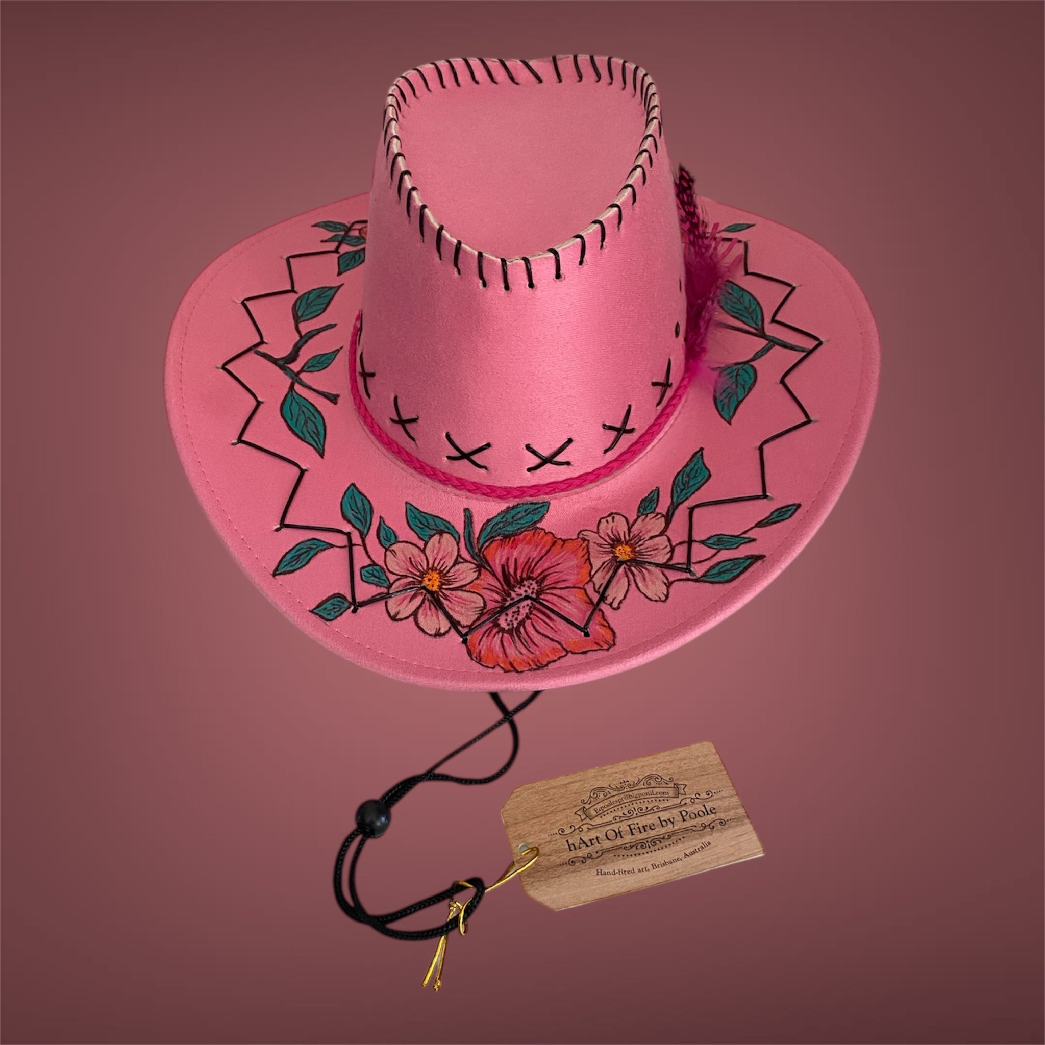 OOAK Custom Rancher Hat "Western Whimsy -  Flower Power"  handburned & handpainted, design