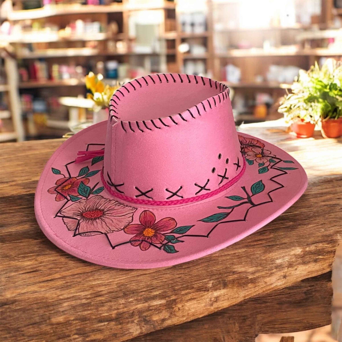 Western Whimsy - "Flower Power": Lightweight Custom Felt Hat,   Western Block