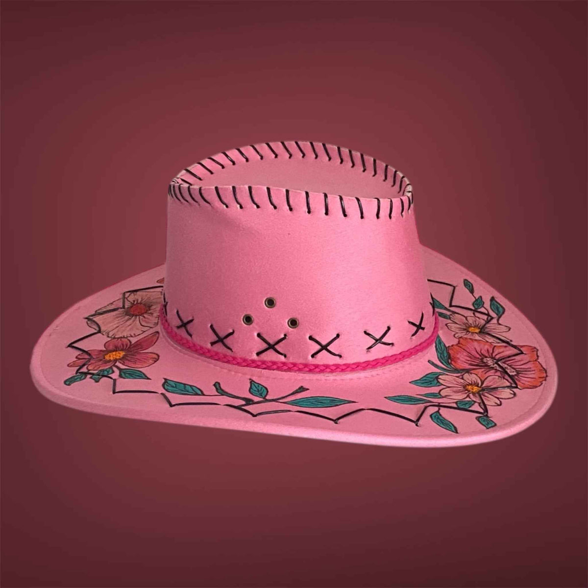 Western Whimsy - "Flower Power": Lightweight Custom Felt Hat,   Western Block