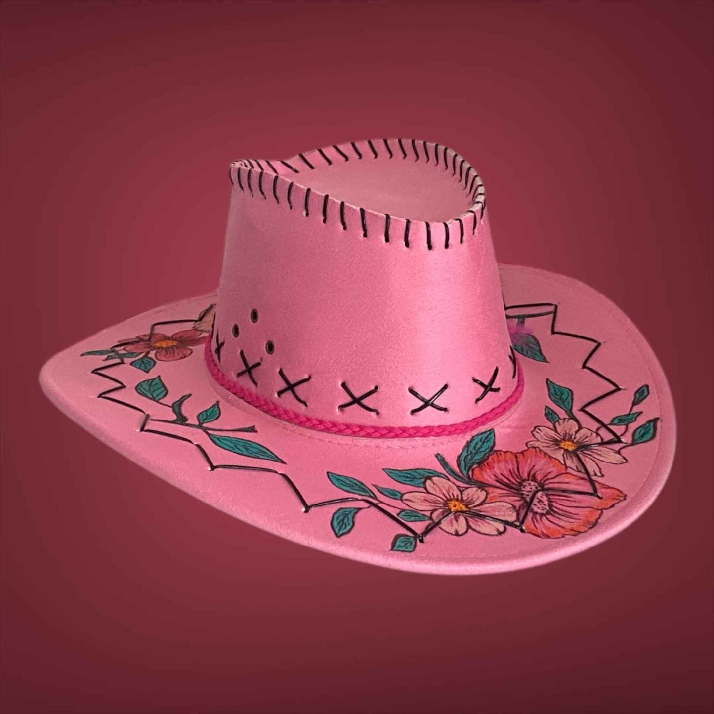 Western Whimsy - "Flower Power": Lightweight Custom Felt Hat,   Western Block
