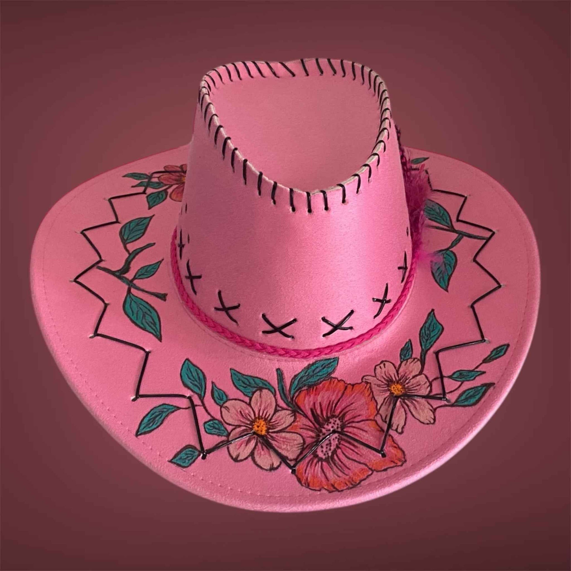Western Whimsy - "Flower Power": Lightweight Custom Felt Hat,   Western Block