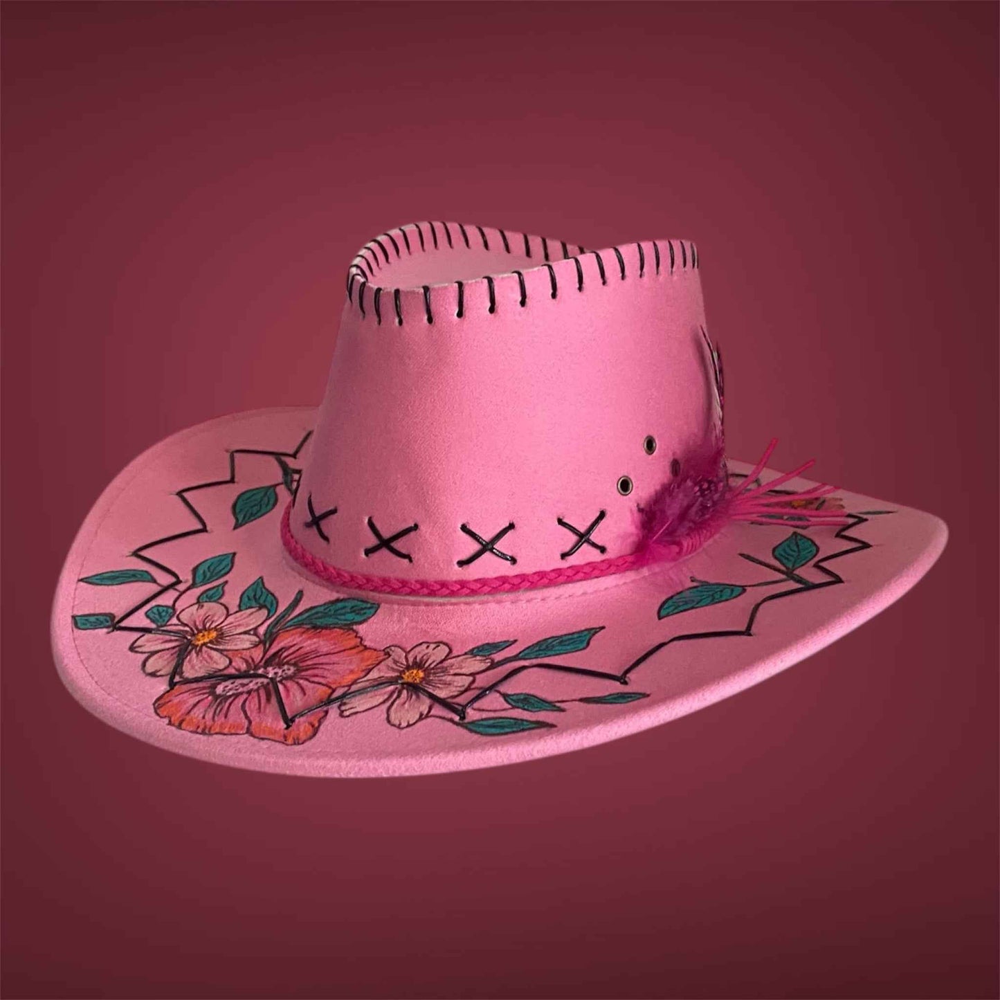 Western Whimsy - "Flower Power": Lightweight Custom Felt Hat,   Western Block