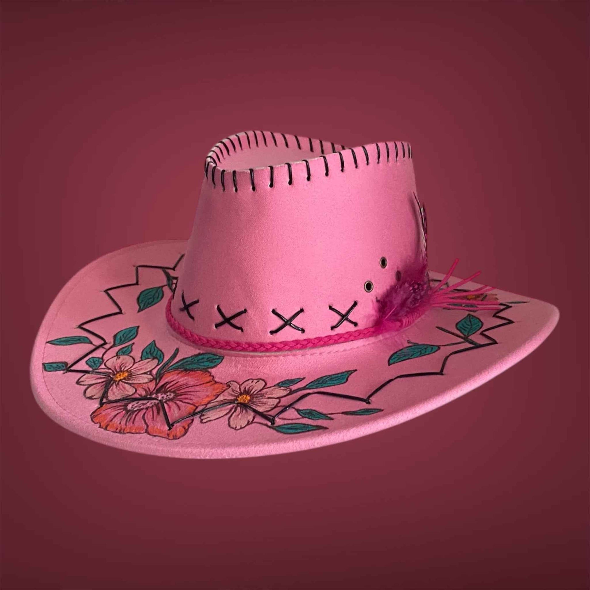 Western Whimsy - "Flower Power": Lightweight Custom Felt Hat,   Western Block
