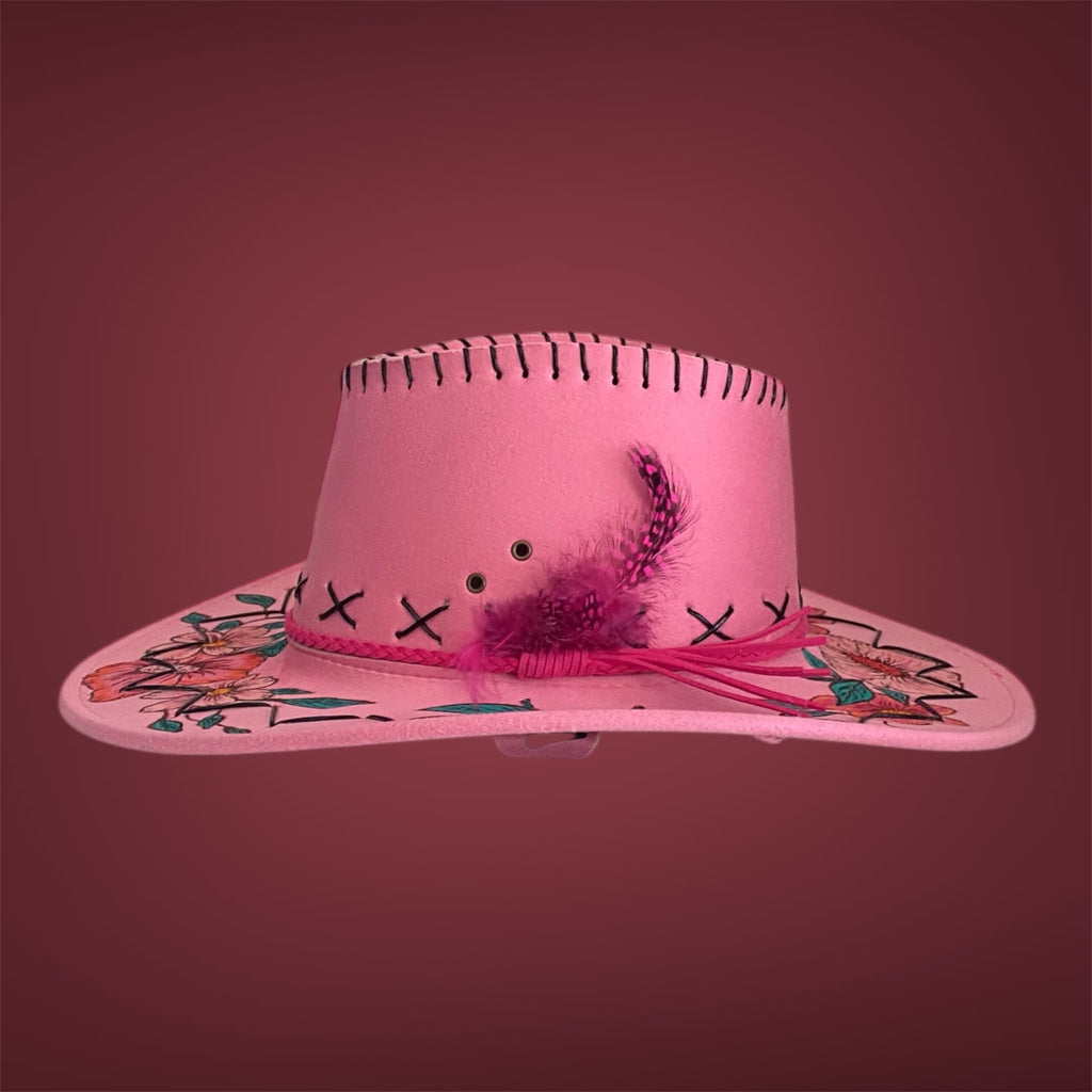 OOAK Custom Rancher Hat "Western Whimsy -  Flower Power"  handburned & handpainted, design